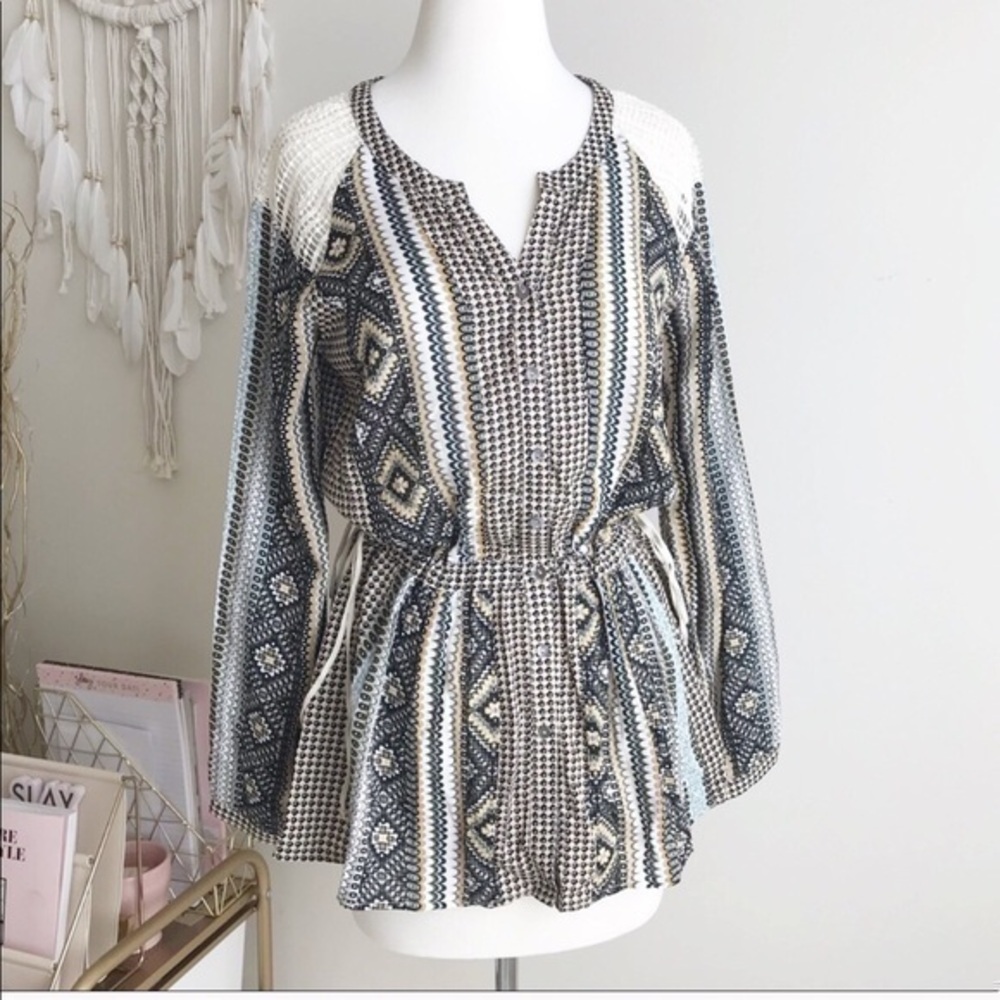 Mystree print top with crochet details